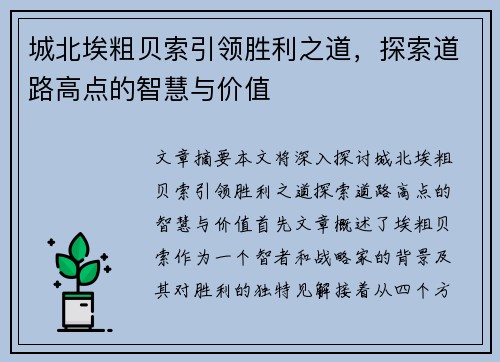 城北埃粗贝索引领胜利之道，探索道路高点的智慧与价值